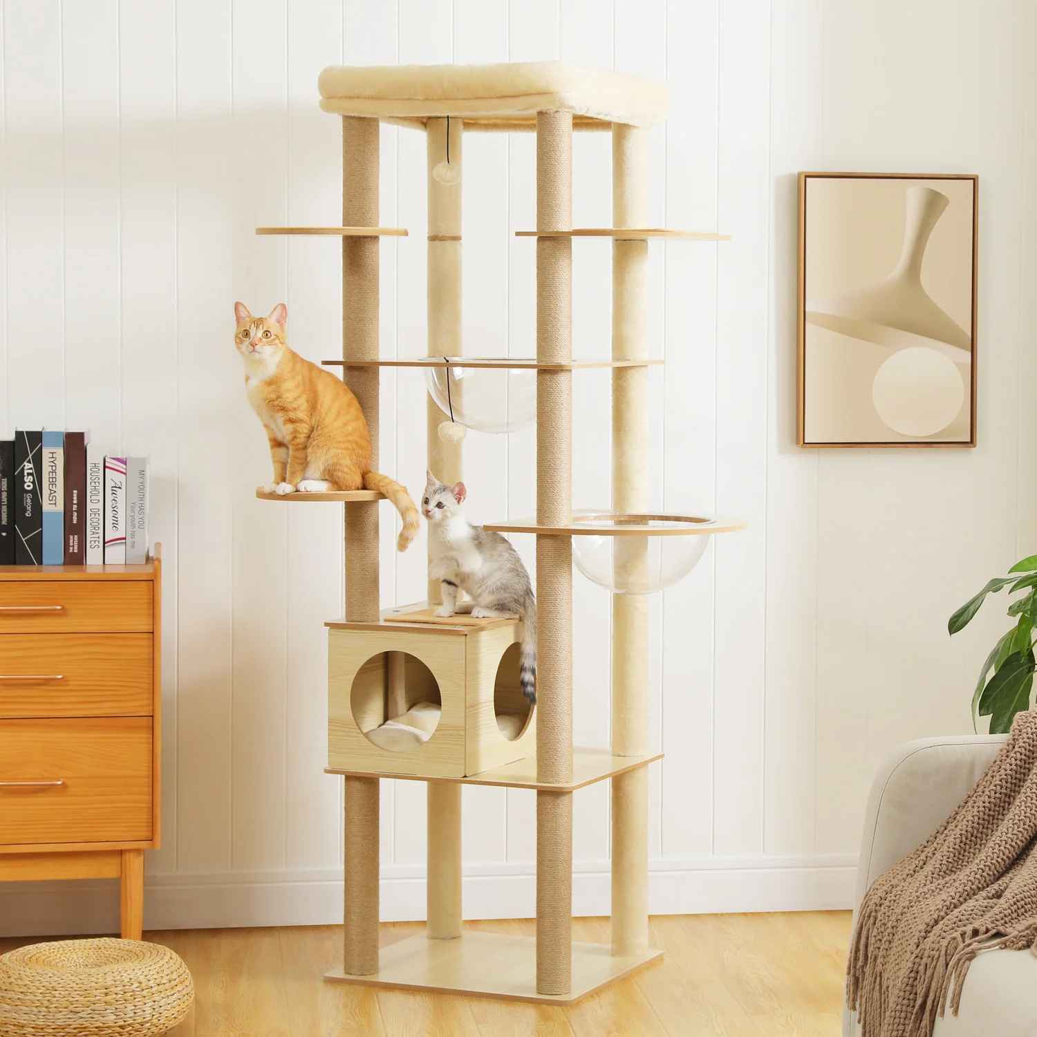 Arbre a Chat en bois | Naturel avec Griffoirs - MinouVillage
